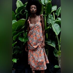 ZARA Flower Printed Poplin Flowy Maxi Sundress Dress - Large